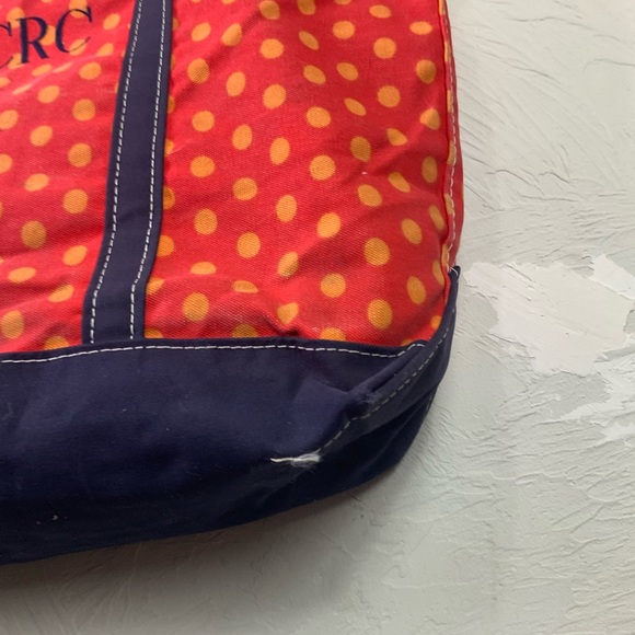 L.L. Bean Boat And Tote Red Orange Blue Polka Dot Canvas Bag Medium - Picture 5 of 16